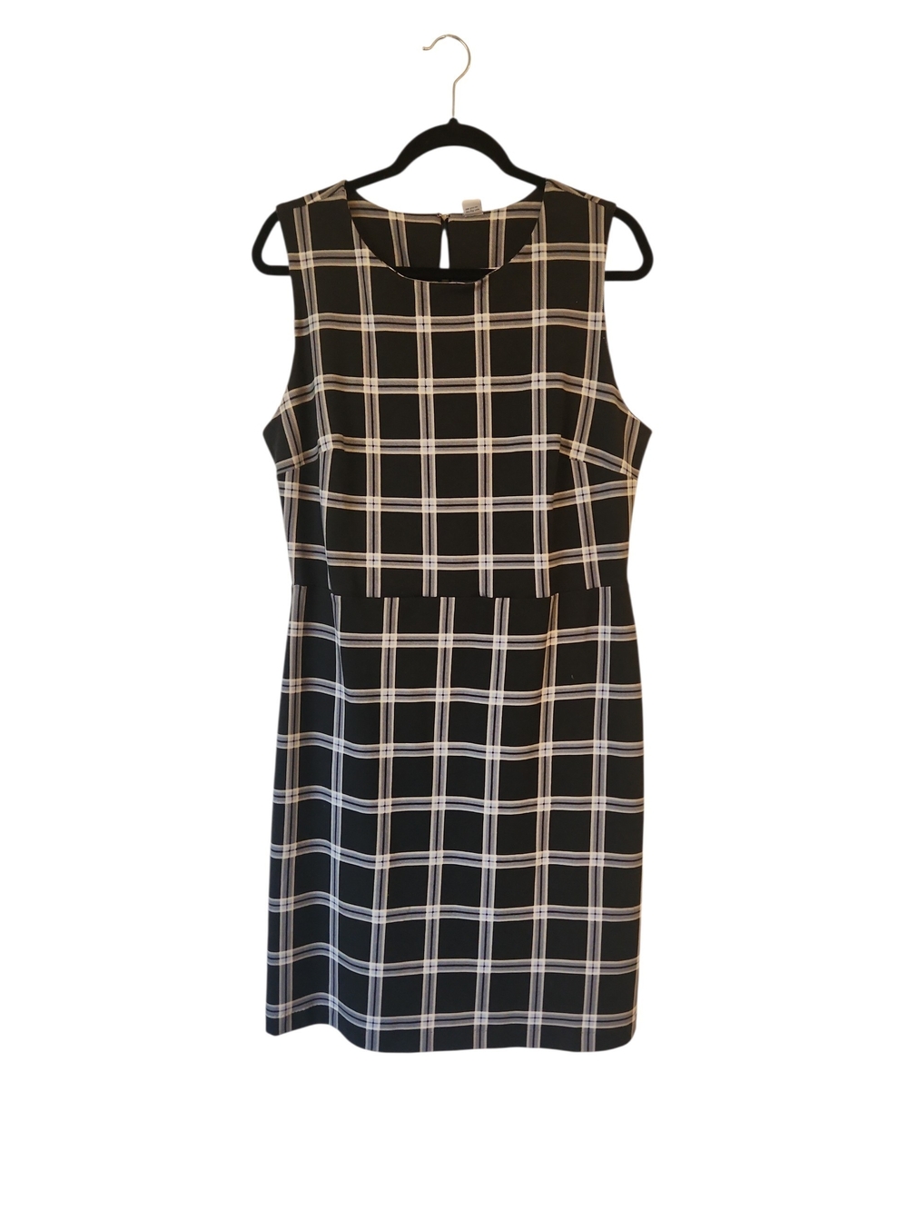 NWOT Old Navy Sleeveless Black/White Grid Plaid Windowpane Sheath Dress Size LG